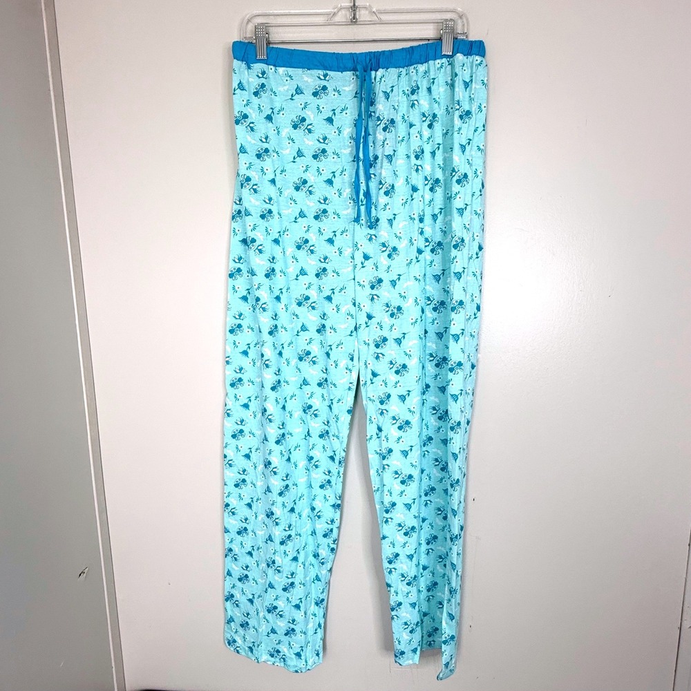 Mayfair Pajama Pants Womens 2X Blue Floral Butterfly Print Drawstring Sleepwear